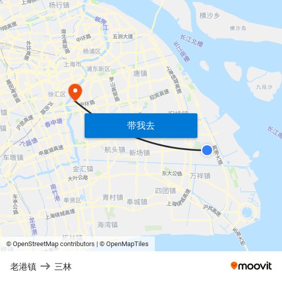 老港镇 to 三林 map