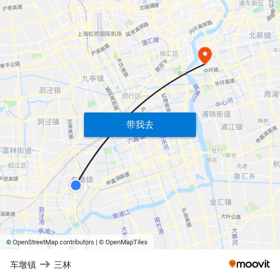 车墩镇 to 三林 map
