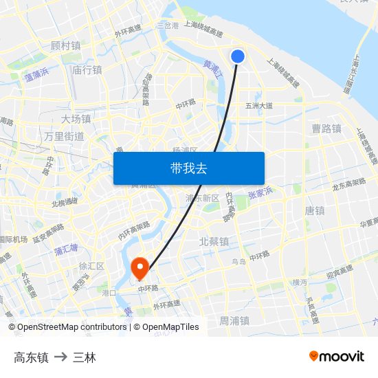 高东镇 to 三林 map