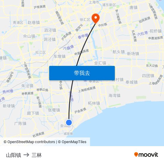 山阳镇 to 三林 map