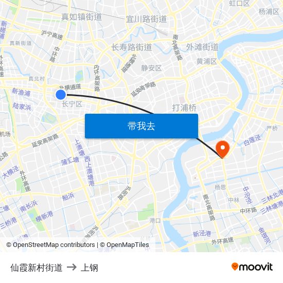 仙霞新村街道 to 上钢 map