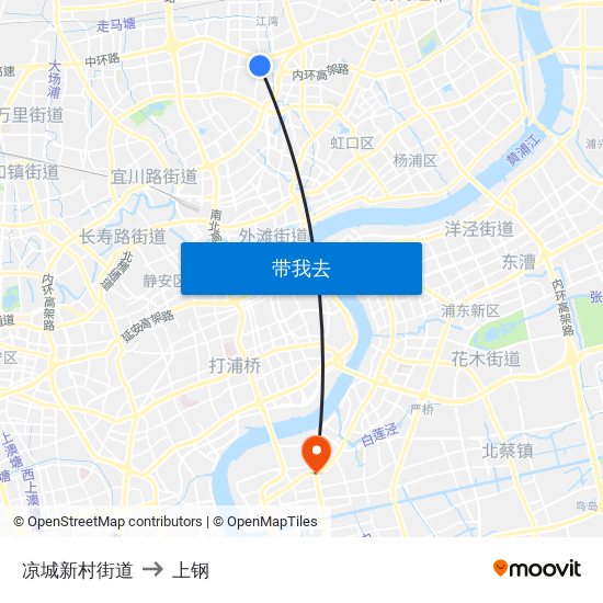 凉城新村街道 to 上钢 map