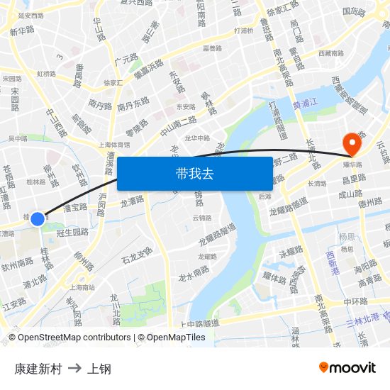 康建新村 to 上钢 map