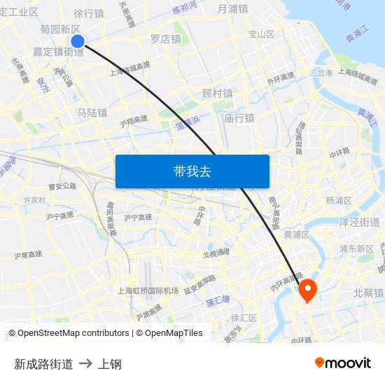 新成路街道 to 上钢 map