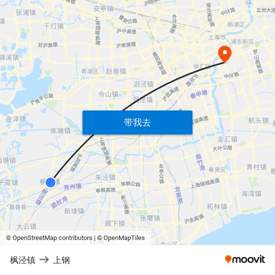 枫泾镇 to 上钢 map