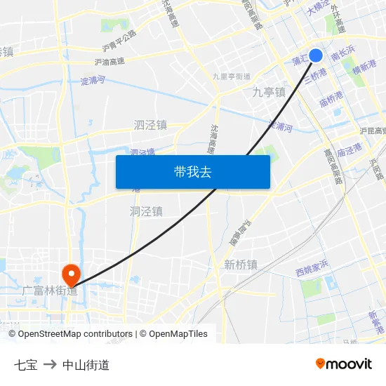 七宝 to 中山街道 map