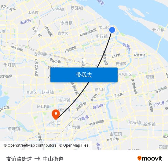 友谊路街道 to 中山街道 map