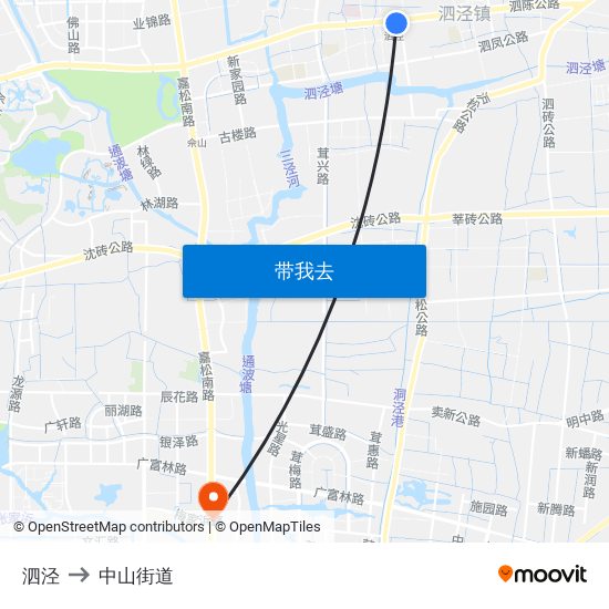 泗泾 to 中山街道 map