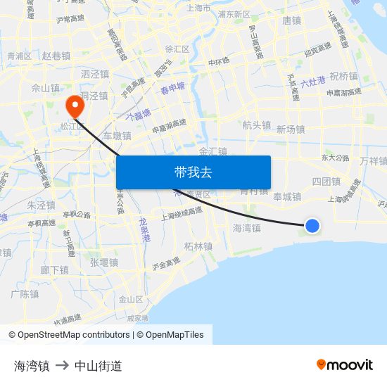 海湾镇 to 中山街道 map
