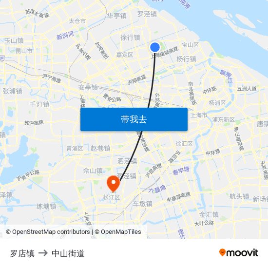 罗店镇 to 中山街道 map