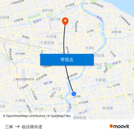 三林 to 临汾路街道 map