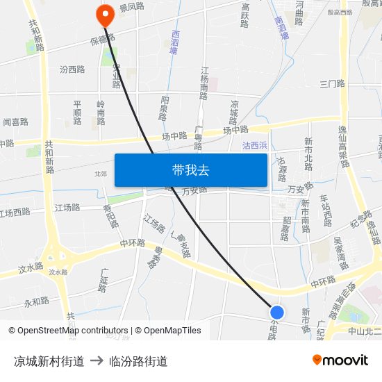 凉城新村街道 to 临汾路街道 map