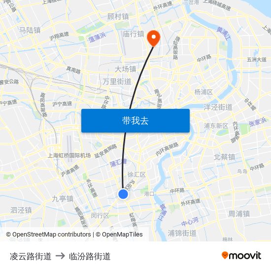 凌云路街道 to 临汾路街道 map