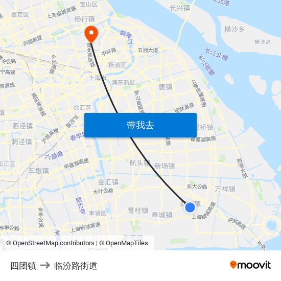 四团镇 to 临汾路街道 map