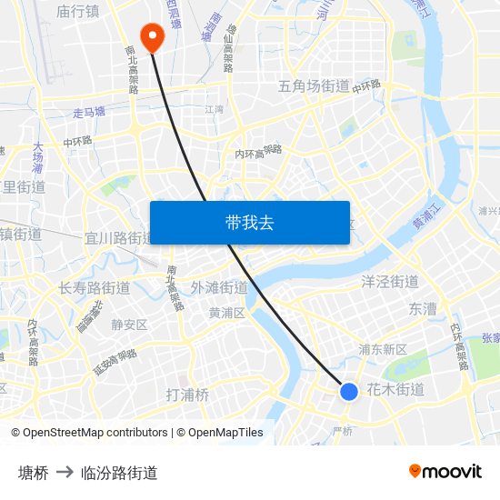 塘桥 to 临汾路街道 map