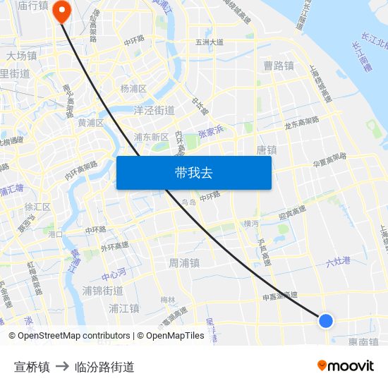 宣桥镇 to 临汾路街道 map