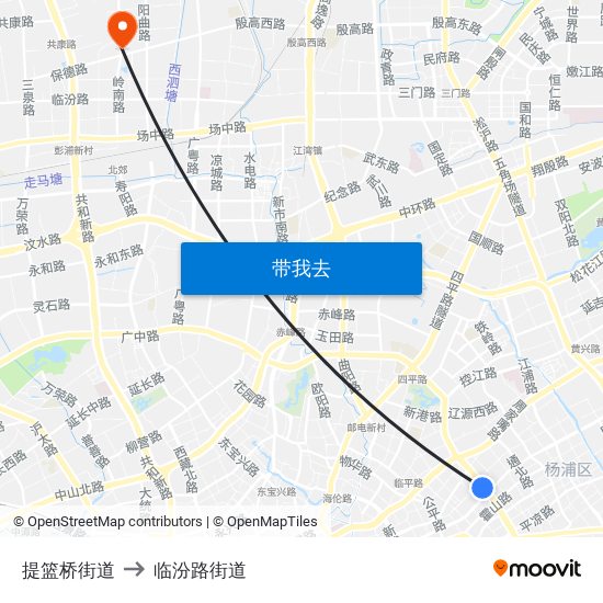 提篮桥街道 to 临汾路街道 map