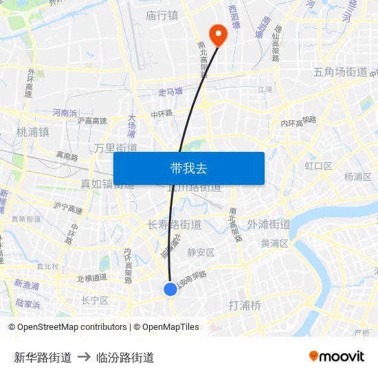 新华路街道 to 临汾路街道 map