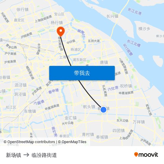 新场镇 to 临汾路街道 map