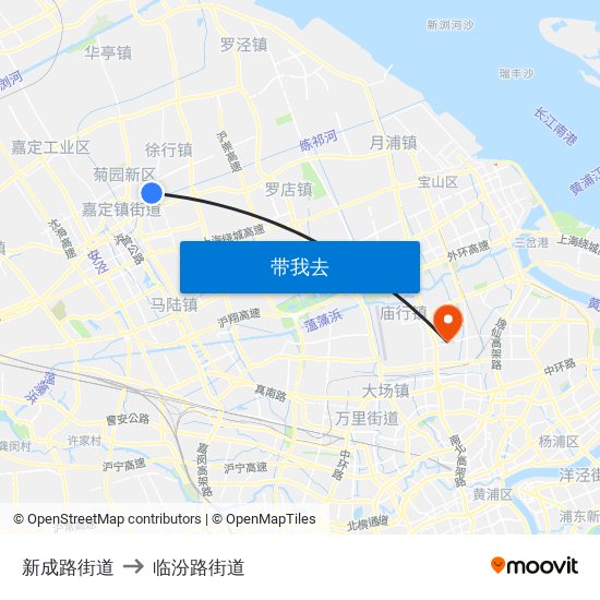新成路街道 to 临汾路街道 map