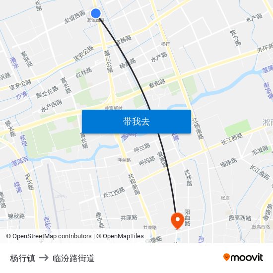 杨行镇 to 临汾路街道 map