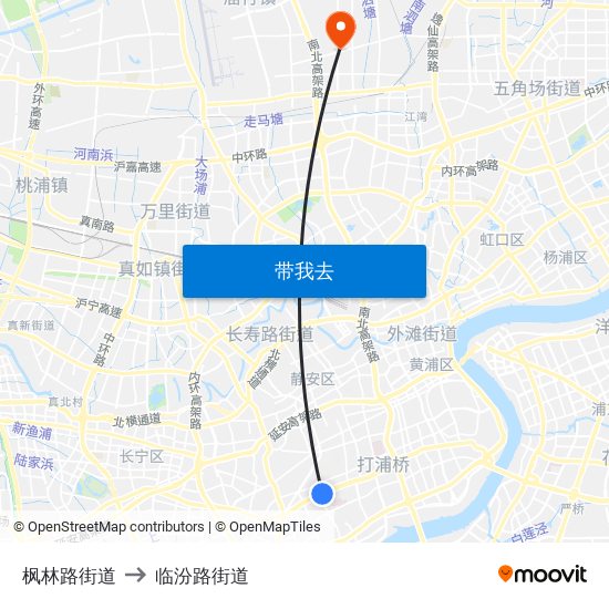 枫林路街道 to 临汾路街道 map