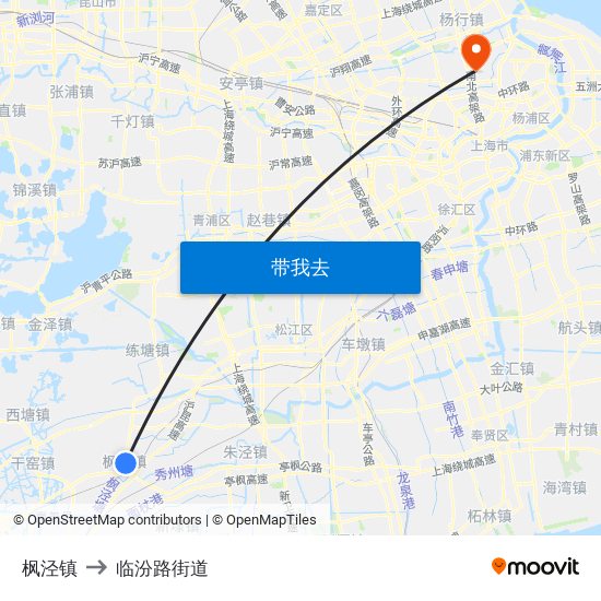 枫泾镇 to 临汾路街道 map