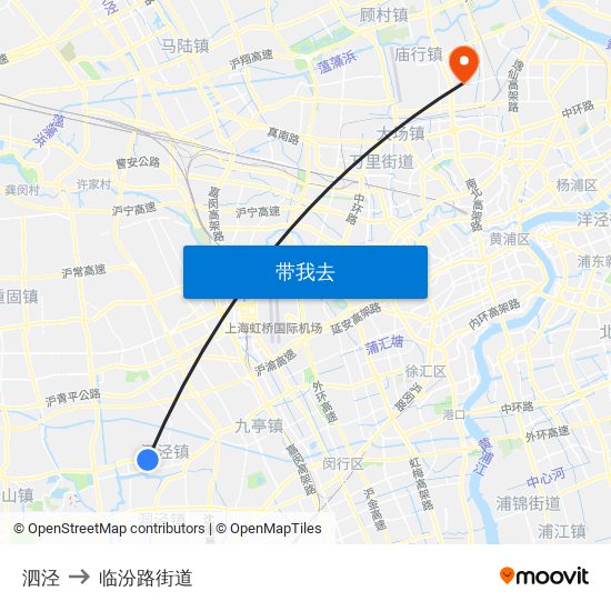 泗泾 to 临汾路街道 map