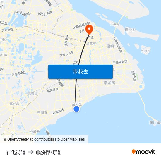 石化街道 to 临汾路街道 map