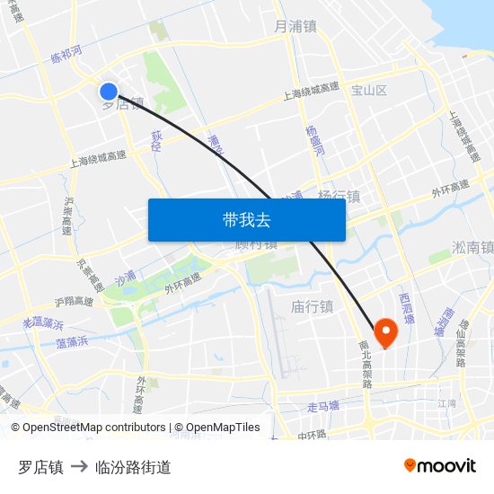 罗店镇 to 临汾路街道 map