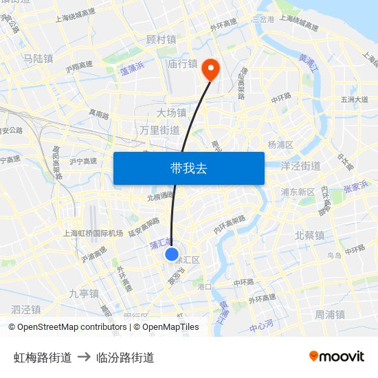 虹梅路街道 to 临汾路街道 map