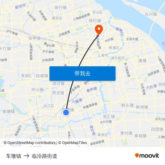 车墩镇 to 临汾路街道 map