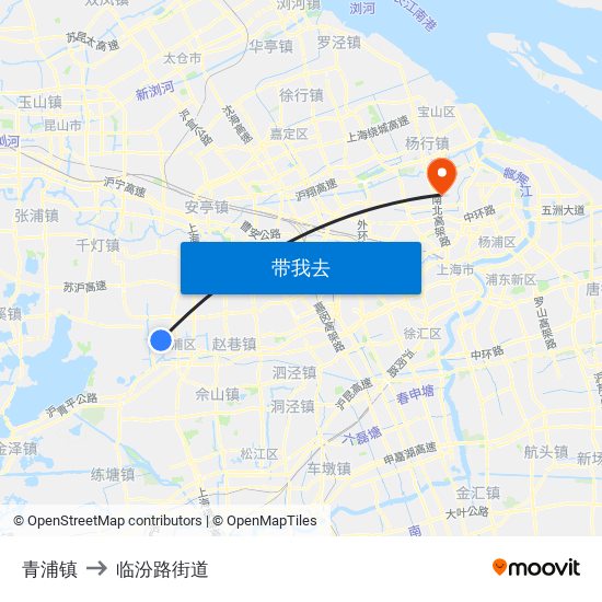 青浦镇 to 临汾路街道 map
