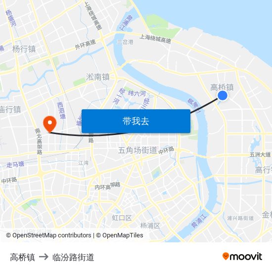 高桥镇 to 临汾路街道 map