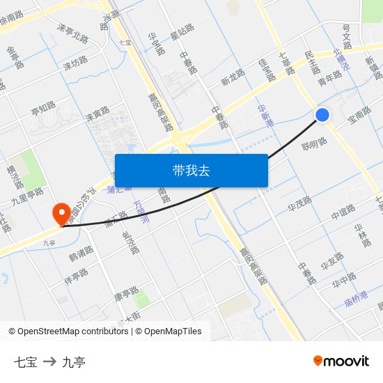 七宝 to 九亭 map