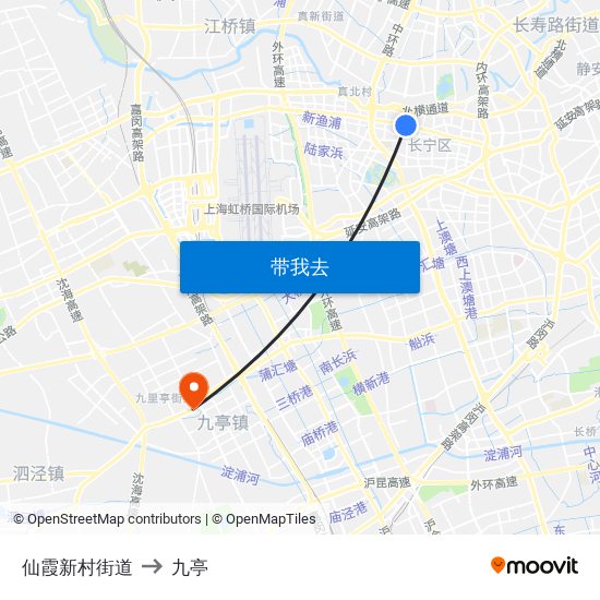 仙霞新村街道 to 九亭 map