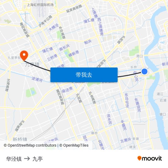 华泾镇 to 九亭 map