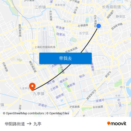 华阳路街道 to 九亭 map