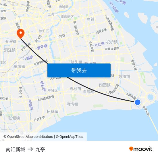 南汇新城 to 九亭 map