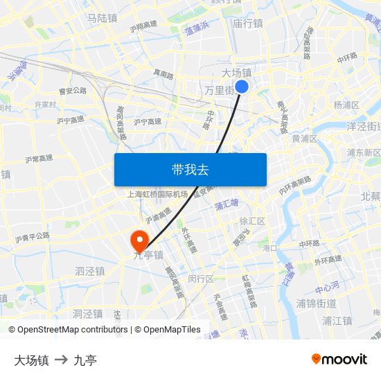 大场镇 to 九亭 map
