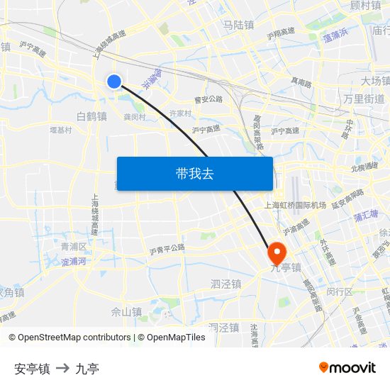 安亭镇 to 九亭 map