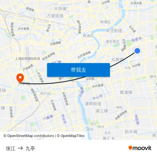 张江 to 九亭 map