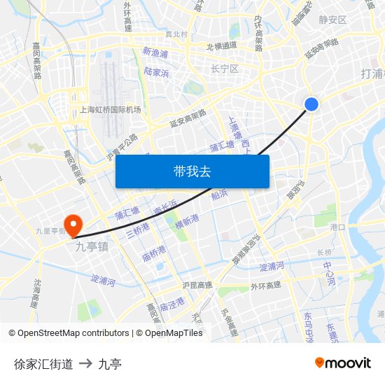 徐家汇街道 to 九亭 map