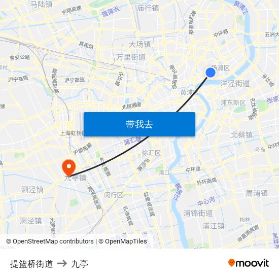 提篮桥街道 to 九亭 map