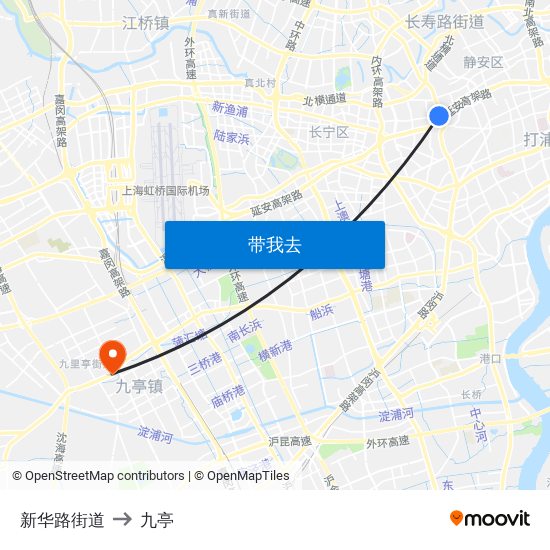 新华路街道 to 九亭 map