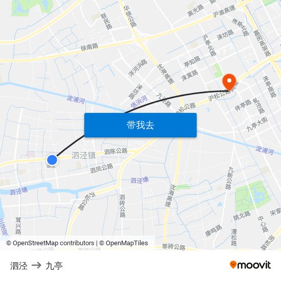泗泾 to 九亭 map