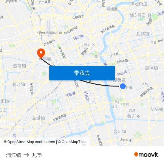 浦江镇 to 九亭 map