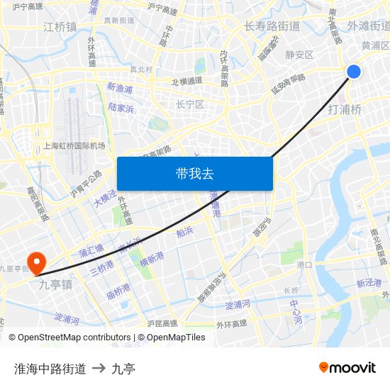 淮海中路街道 to 九亭 map