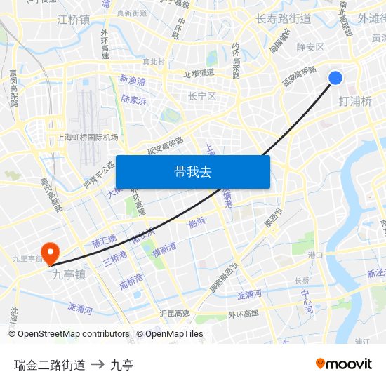 瑞金二路街道 to 九亭 map