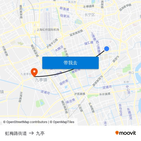 虹梅路街道 to 九亭 map